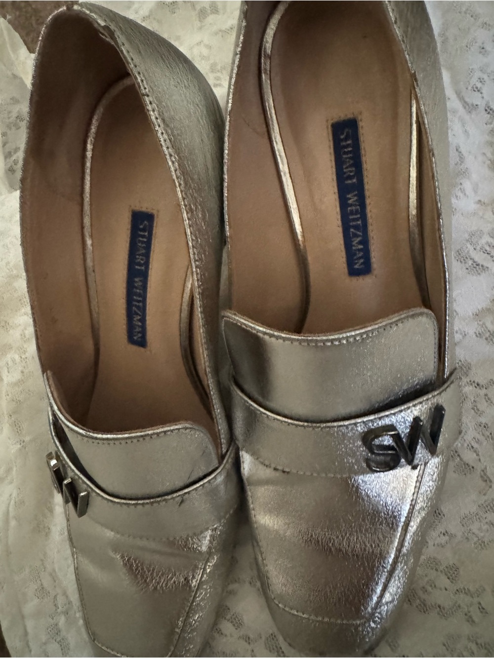 Stuart Weitzman Silver Metallic Loafers